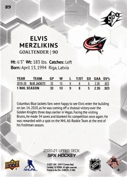 2020-21 SPx #89 Elvis Merzlikins Back