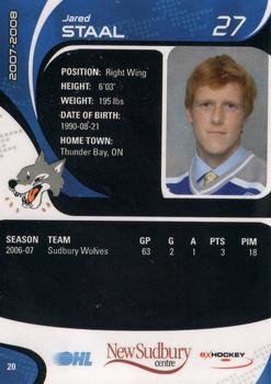 2007-08 Extreme Sudbury Wolves (OHL) #20 Jared Staal Back