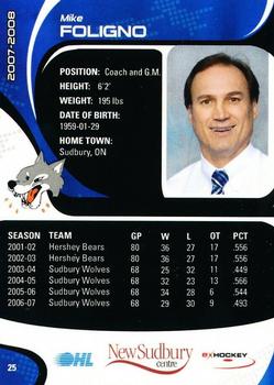 2007-08 Extreme Sudbury Wolves (OHL) #25 Mike Foligno Back