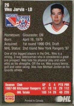 1998-99 Burger King Kitchener Rangers (OHL) #26 Wes Jarvis Back