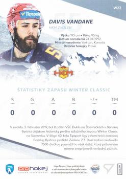 2018-19 SportZoo Tipsport Liga Winter Classic - Autograph #W22 Davis Vandane Back