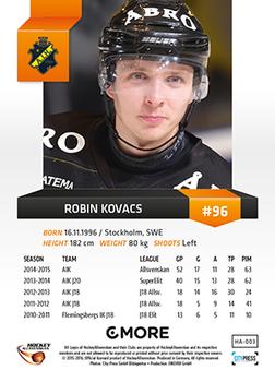 2015-16 Playercards HockeyAllsvenskan #HA-003 Robin Kovacs Back