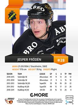 2015-16 Playercards HockeyAllsvenskan #HA-004 Jesper Frödén Back