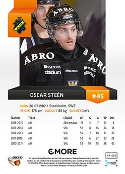 2015-16 Playercards HockeyAllsvenskan #HA-005 Oscar Steén Back