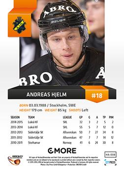 2015-16 Playercards HockeyAllsvenskan #HA-008 Andreas Hjelm Back