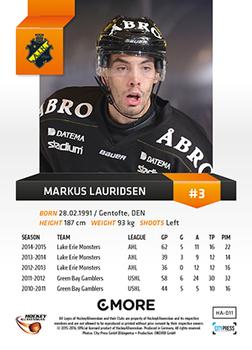 2015-16 Playercards HockeyAllsvenskan #HA-011 Markus Lauridsen Back
