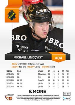 2015-16 Playercards HockeyAllsvenskan #HA-012 Michael Lindqvist Back