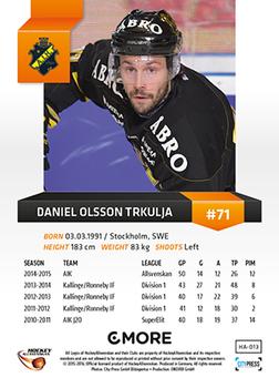 2015-16 Playercards HockeyAllsvenskan #HA-013 Daniel Olsson Trkulja Back