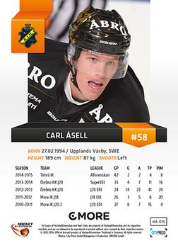 2015-16 Playercards HockeyAllsvenskan #HA-015 Carl Åsell Back