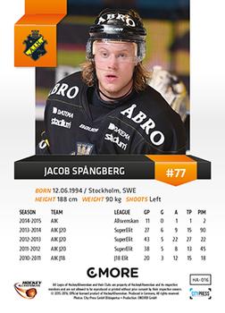 2015-16 Playercards HockeyAllsvenskan #HA-016 Jacob Spångberg Back