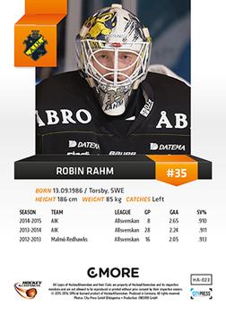 2015-16 Playercards HockeyAllsvenskan #HA-023 Robin Rahm Back