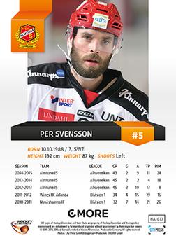 2015-16 Playercards HockeyAllsvenskan #HA-037 Per Svensson Back
