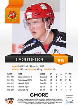 2015-16 Playercards HockeyAllsvenskan #HA-042 Simon Stensson Back
