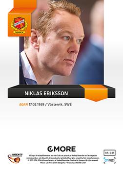 2015-16 Playercards HockeyAllsvenskan #HA-047 Niklas Eriksson Back