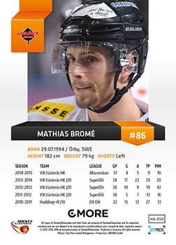 2015-16 Playercards HockeyAllsvenskan #HA-050 Mathias Bromé Back