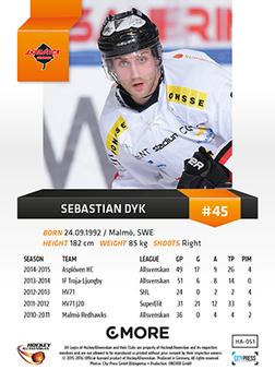 2015-16 Playercards HockeyAllsvenskan #HA-051 Sebastian Dyk Back