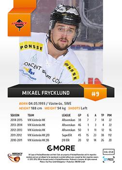 2015-16 Playercards HockeyAllsvenskan #HA-058 Michael Frycklund Back
