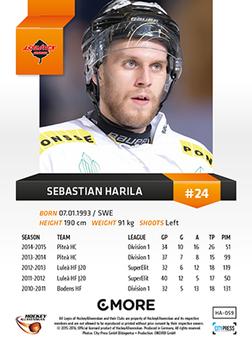 2015-16 Playercards HockeyAllsvenskan #HA-059 Sebastian Harila Back