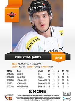 2015-16 Playercards HockeyAllsvenskan #HA-061 Christian Jaros Back