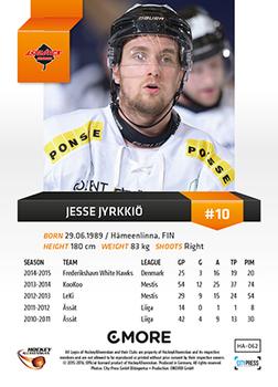 2015-16 Playercards HockeyAllsvenskan #HA-062 Jesse Jyrkkiö Back