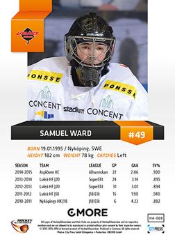 2015-16 Playercards HockeyAllsvenskan #HA-068 Samuel Ward Back