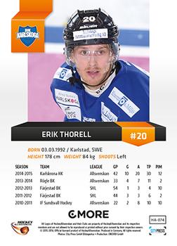 2015-16 Playercards HockeyAllsvenskan #HA-074 Erik Thorell Back