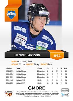 2015-16 Playercards HockeyAllsvenskan #HA-076 Henrik Larsson Back