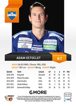 2015-16 Playercards HockeyAllsvenskan #HA-079 Adam Estoclet Back