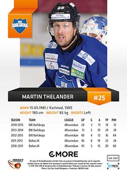 2015-16 Playercards HockeyAllsvenskan #HA-081 Martin Thelander Back