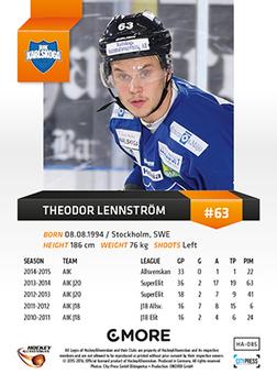 2015-16 Playercards HockeyAllsvenskan #HA-085 Theodor Lennström Back