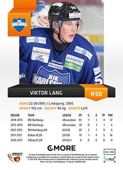2015-16 Playercards HockeyAllsvenskan #HA-086 Viktor Lang Back