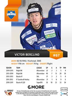 2015-16 Playercards HockeyAllsvenskan #HA-088 Victor Berglind Back