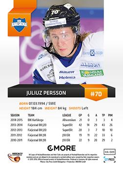 2015-16 Playercards HockeyAllsvenskan #HA-089 Juliuz Persson Back