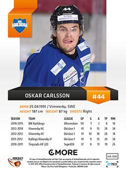 2015-16 Playercards HockeyAllsvenskan #HA-090 Oskar Carlsson Back
