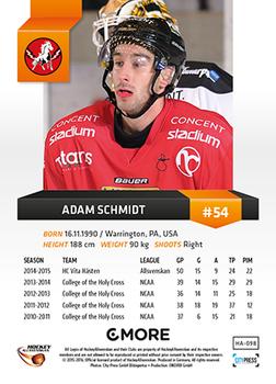 2015-16 Playercards HockeyAllsvenskan #HA-098 Adam Schmidt Back
