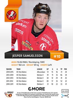 2015-16 Playercards HockeyAllsvenskan #HA-099 Jesper Samuelsson Back