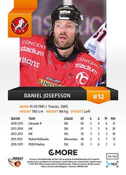 2015-16 Playercards HockeyAllsvenskan #HA-100 Daniel Josefsson Back
