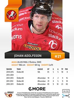 2015-16 Playercards HockeyAllsvenskan #HA-102 Johan Adolfsson Back