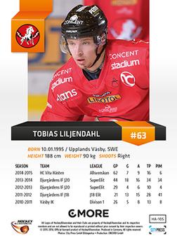 2015-16 Playercards HockeyAllsvenskan #HA-105 Tobias Liljendahl Back