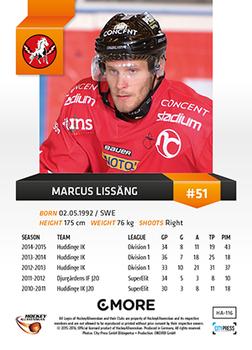 2015-16 Playercards HockeyAllsvenskan #HA-116 Marcus Lissäng Back