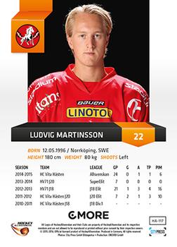 2015-16 Playercards HockeyAllsvenskan #HA-117 Ludvig Martinsson Back