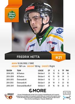 2015-16 Playercards HockeyAllsvenskan #HA-130 Fredrik Hetta Back
