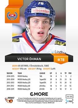2015-16 Playercards HockeyAllsvenskan #HA-164 Victor Öhman Back