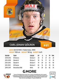 2015-16 Playercards HockeyAllsvenskan #HA-177 Carl-Johan Sjögren Back