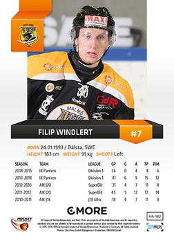 2015-16 Playercards HockeyAllsvenskan #HA-182 Filip Windlert Back