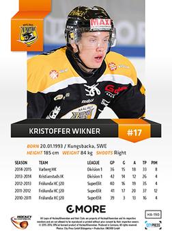 2015-16 Playercards HockeyAllsvenskan #HA-190 Kristoffer Wikner Back