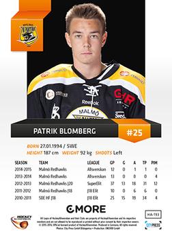 2015-16 Playercards HockeyAllsvenskan #HA-193 Patrik Blomberg Back