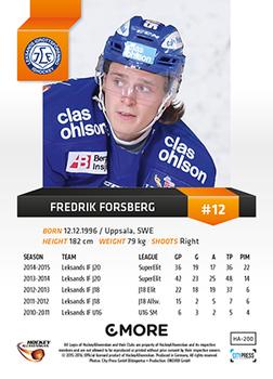 2015-16 Playercards HockeyAllsvenskan #HA-200 Fredrik Forsberg Back
