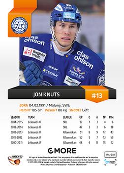 2015-16 Playercards HockeyAllsvenskan #HA-201 Jon Knuts Back