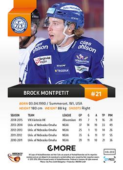 2015-16 Playercards HockeyAllsvenskan #HA-203 Brock Montpetit Back